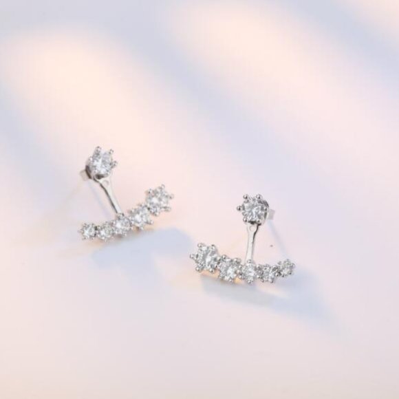 Jewelry - Silver Front Back Double Sided Cubic Zircon Stud Earrings